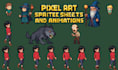 do pixel art sprite sheet and animations, pixel art tiles
