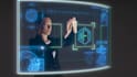 create futuristic hologram animation, sci fi UI screen, 3d hologram animation