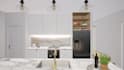 do kitchen interior design and modern bathroom in 3d realistic model