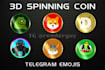 create 3d spinning coin emojis and stickers for telegram in 2hrs