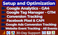 setup or optimize ga4, google ads, fb pixel, ecommerce conversion tracking, GTM