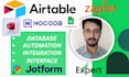 build databases in airtable, zapier, nocodb, google sheets, and ms access, CRM