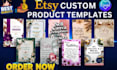 design custom editable canva templates, for digital invitation and etsy products