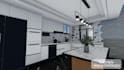 design a functional kitchen layout with photorealistic 3d rendering