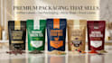 do coffee label design, tea packaging, mylar bag, food label design