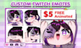 draw twitch emotes, chibi emotes, animated emotes, vtuber for stream