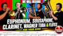 record euphonium, sousaphone, clarinet, wagner tuba, and flutes