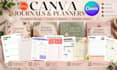 design canva journals, printable planners and editable journal covers