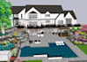 do landscape design, site plan, garden design, backyard, pool and 3d render