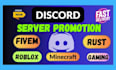 discord advertising, gaming promotion, fivem server, rust minecraft promotion