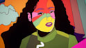 create 2d trippy animated music video, psychedelic visual lyrics video, glitchy