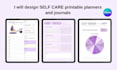 design self care planner, journal, and tracker in canva