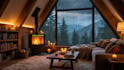 create relaxing rain video with natural sound, cozy room