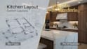 design kitchen layout, cabinets, and realistic 3d kitchen rendering