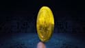 design 3d crypto token coin, gold silver metallic render, bitcoin design