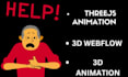 create 3d landing page with react threejs and r3f,3d webflow animation