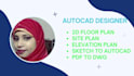 draw an architectural 2d floor plan, home plan, house plan, autocad 2d drawings
