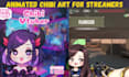 draw animated chibi art twitch emotes anime chibi vtuber chibi pngtuber model
