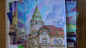 draw landscape drawing with watercolor painting illustration