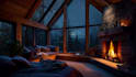 create rain video with natural sound in a sleep cozy room