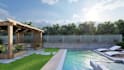 do backyard landscape design, pool, fireplace and garden design